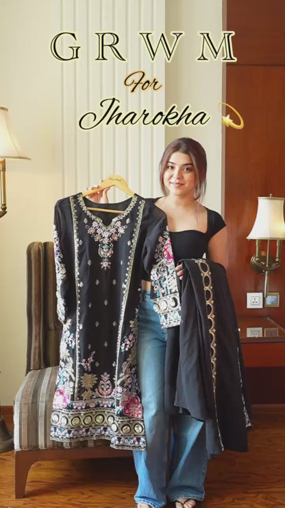 Elegant Fox Georgette Kurti Circular Plazzo Set with Embroidered Dupatta