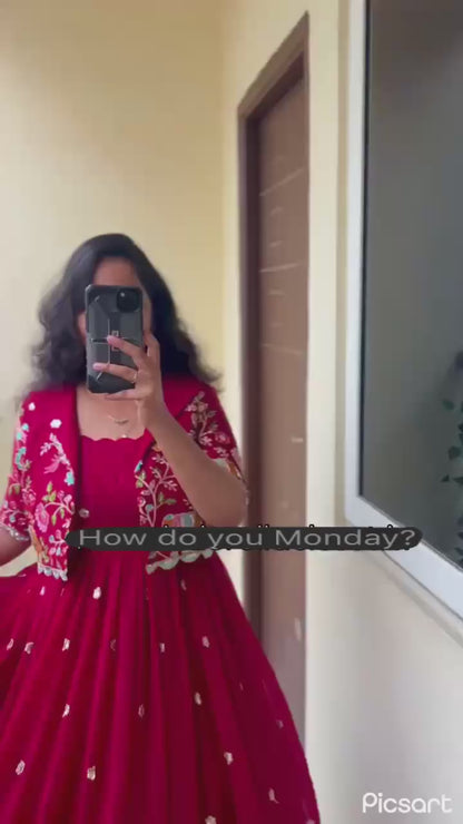 Faux Georgette Embroidered Gown & Pant Set