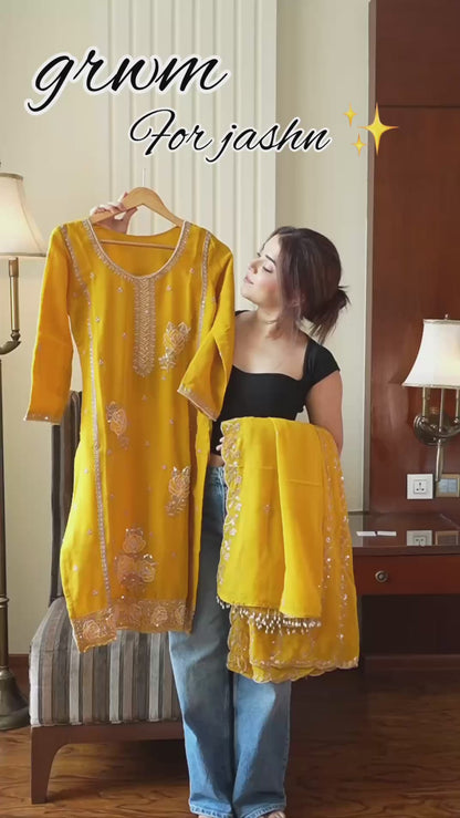 Elegant Fox Georgette Kurti Gharara Set with Sequence Embroidery Work