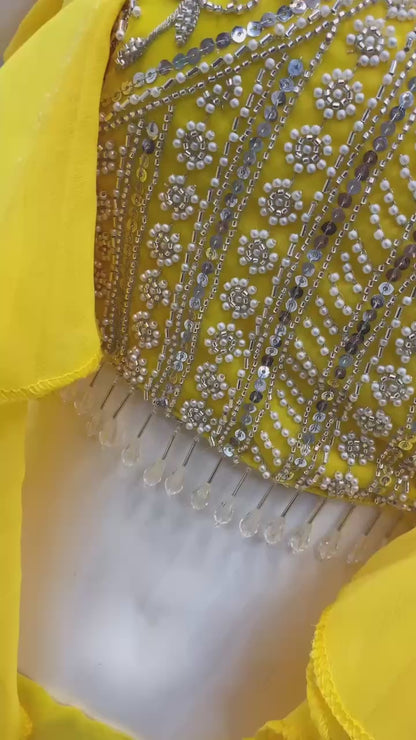 Designer 3-Piece Set – Embroidered Blouse, Dhoti & Koti with Ruffles