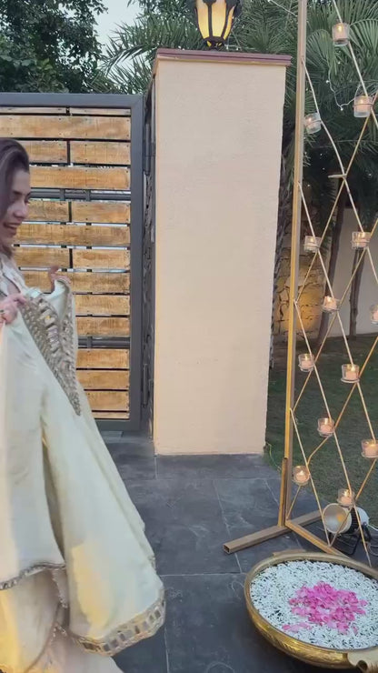 Embroidered Simmer Silk 3-Piece Set with Mirror Work & Fancy Dupatta