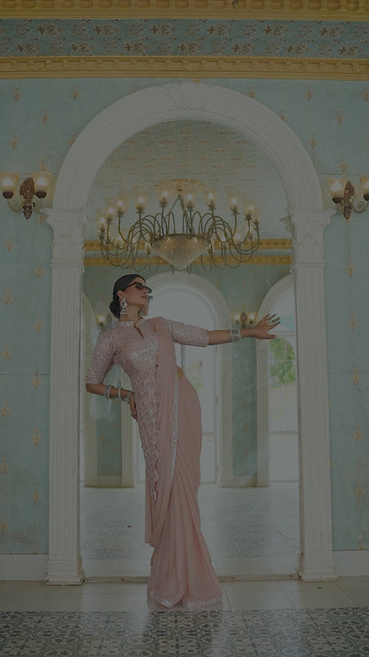 Premium Ready-to-Wear Chinon Drape Saree with Embroidered Blouse