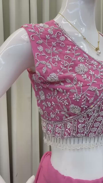 Designer 3-Piece Set – Embroidered Blouse, Dhoti & Koti with Ruffles
