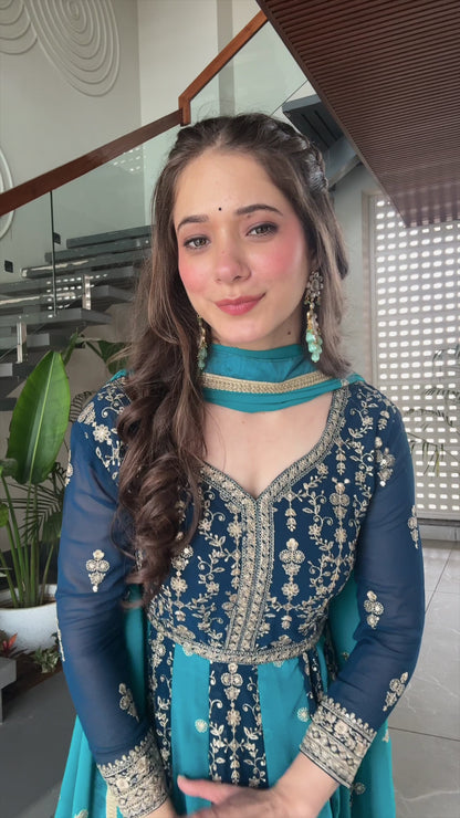 Luxury Zari & Sequins Embroidered Gown with Dupatta