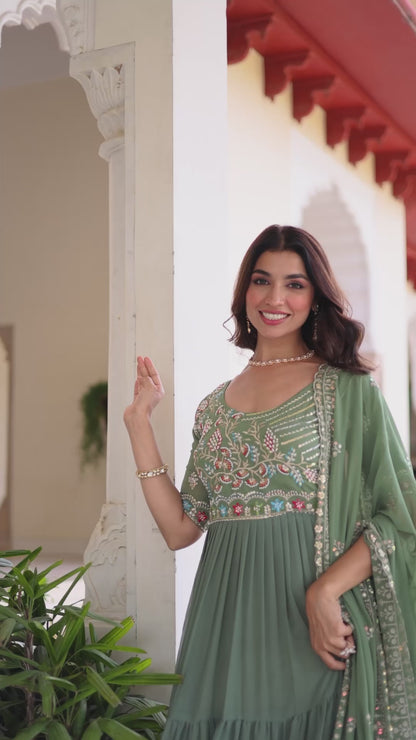 Faux Blooming Sequins & Beads Embroidered Gown with Dupatta