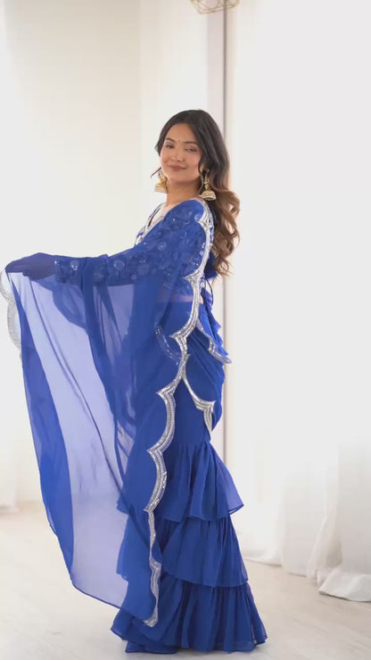 Elegant Faux Georgette Ruffle Saree with Thread & Sequin Embroidery