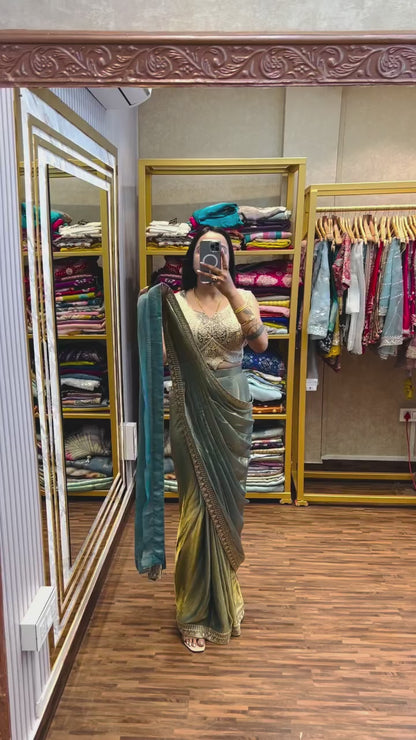 Super Trending Ready-to-Wear Fandy Satin Saree with Embroidered Blouse