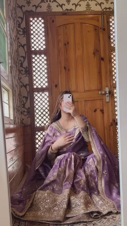 Purple Heavy Chinon Silk Gown Set with Dupatta