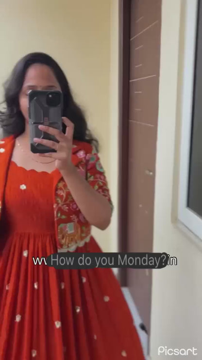 Faux Georgette Embroidered Gown & Pant Set