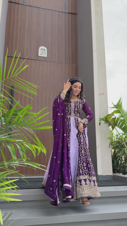 Luxury Zari & Sequins Embroidered Gown with Dupatta