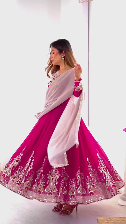 Heavy Designer Party Wear Gown with Dupatta – Multy Thread Embroidery & Sequence Work