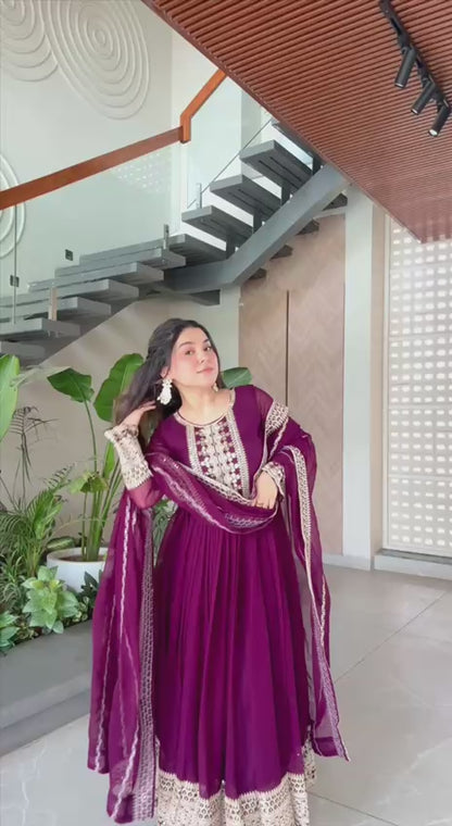 Fox Georgette Heavy Embroidered Gown with Dupatta