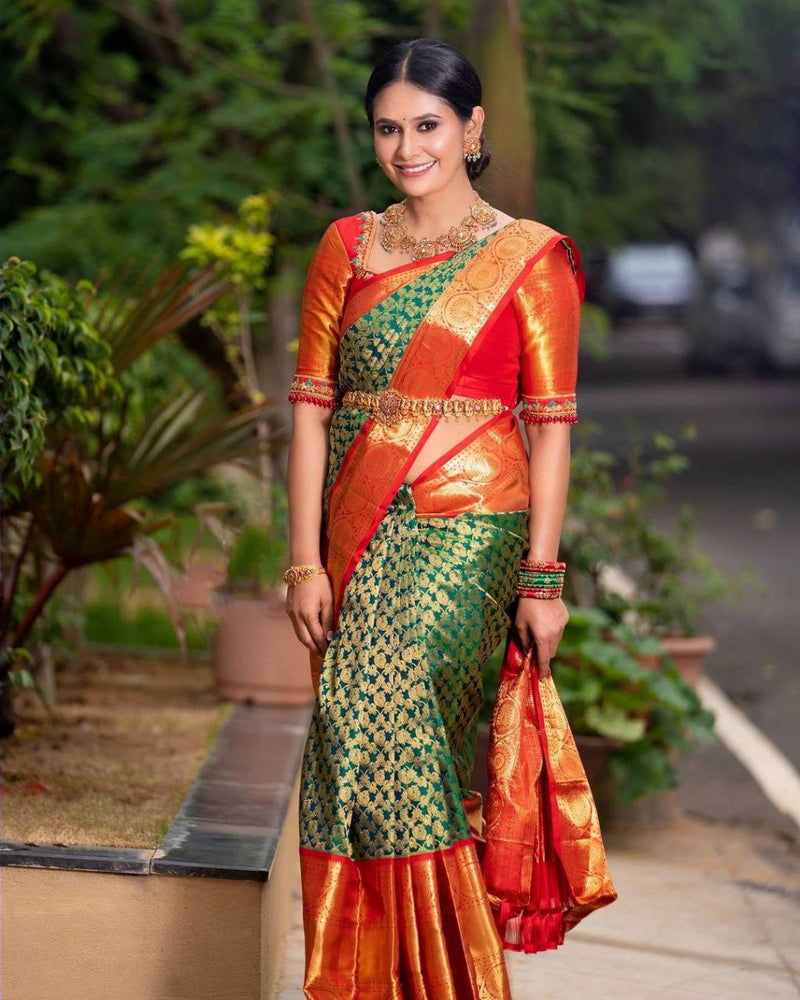 Green Color Zari Woven Kanjivaram Silk Saree