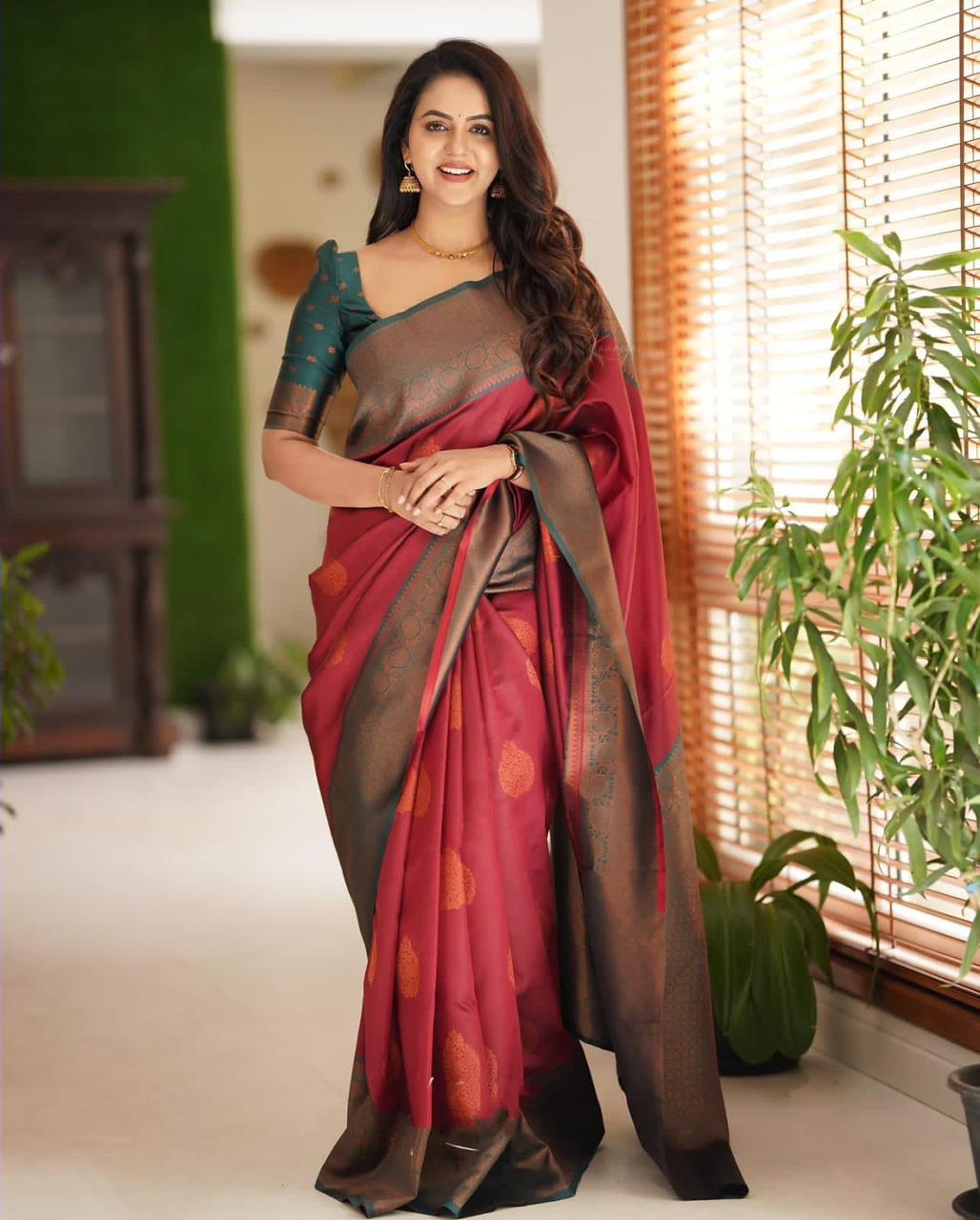 MAROON Zari Woven Kanjivaram Silk Saree