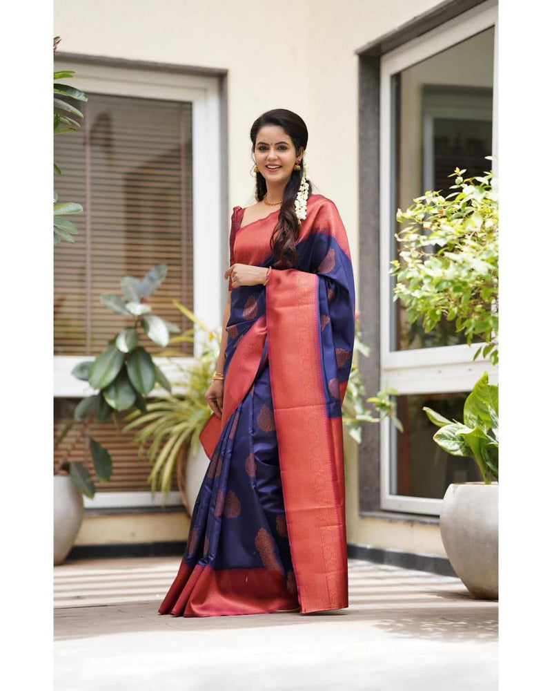 NEVY BLUE Zari Woven Kanjivaram Silk Saree