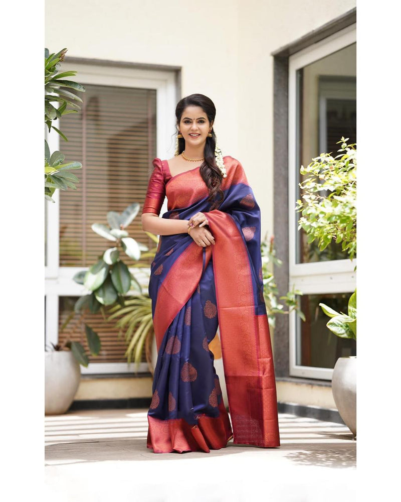 NEVY BLUE Zari Woven Kanjivaram Silk Saree