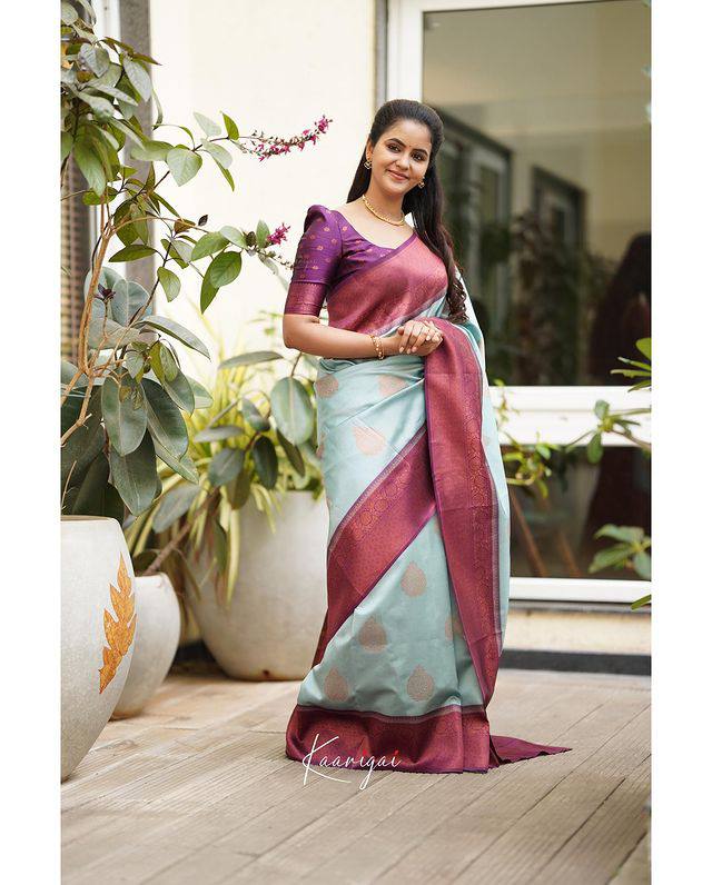 SKY BLUE Zari Woven Kanjivaram Silk Saree