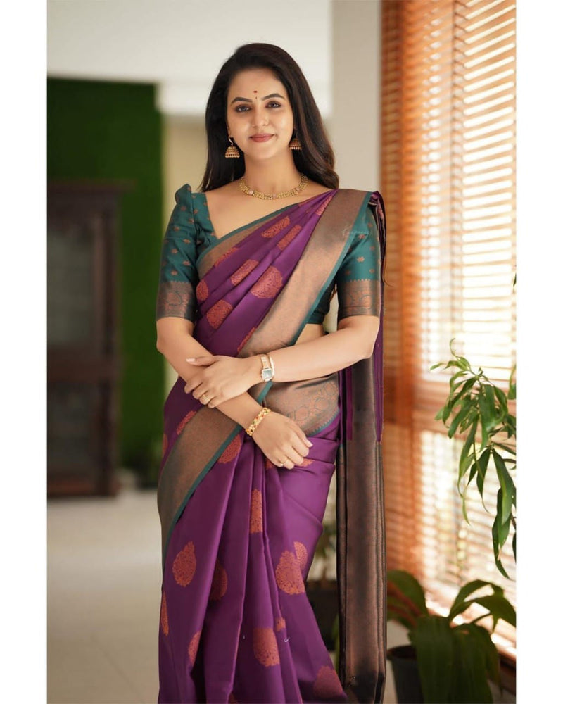 WINE Zari Woven Kanjivaram Silk Saree