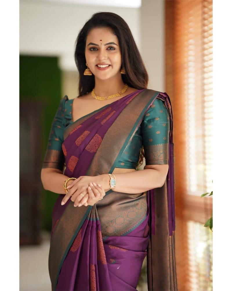 WINE Zari Woven Kanjivaram Silk Saree